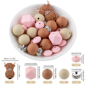 Highland Cow Silicone Variety Bead Pack- 27 Pieces