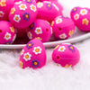 3D Hot Pink Egg with Flowers Silicone Focal Bead Accessory