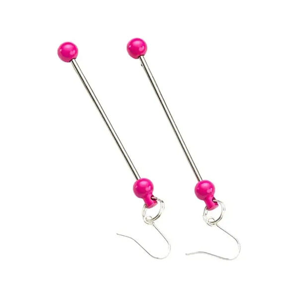 top view of a pair of hot pink Beadable Earring Bars