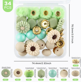 Floral Silicone Variety Bead Pack with storage case- 34 Pieces