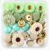 front view of a pile of Floral Silicone Variety Bead Pack with storage case- 34 Pieces