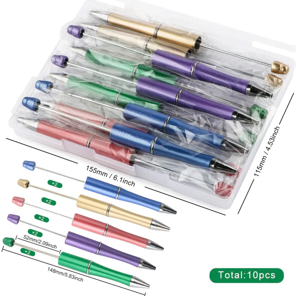 detailed view of a pile of Colorful Mixed Beadable Pen Kit - case included - 10 pieces