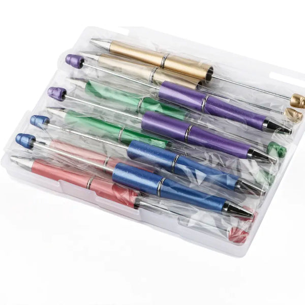 front view of a pile of Colorful Mixed Beadable Pen Kit - case included - 10 pieces