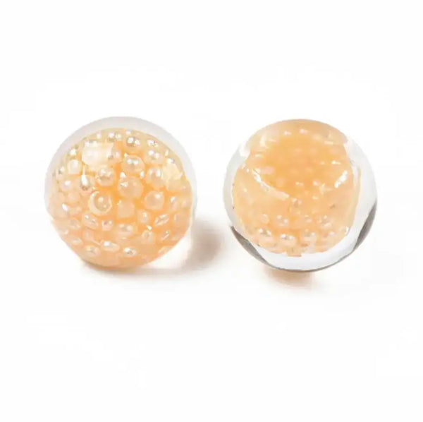 Peach Translucent Acrylic Cabochons With AB Pearl Beads - NO HOLE - Read Description