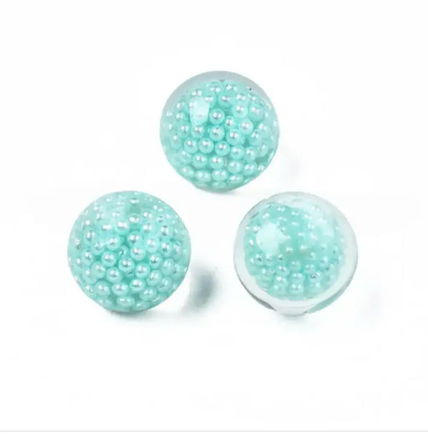 Turquoise Translucent Acrylic Cabochons With AB Pearl Beads - NO HOLE - Read Description