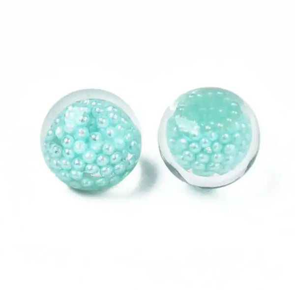 Turquoise Translucent Acrylic Cabochons With AB Pearl Beads - NO HOLE - Read Description