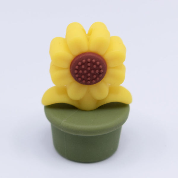 front view of a olive green Sunflower Pot Silicone Focal Beads Accessory