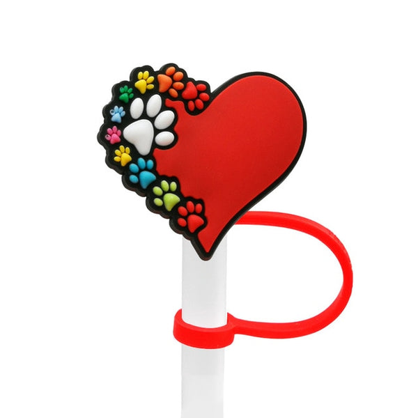 front view of a Red Heart with Paw Prints Straw Toppers