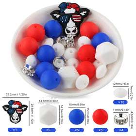 Patriotic Cow Silicone Variety Bead Pack- 27 Pieces