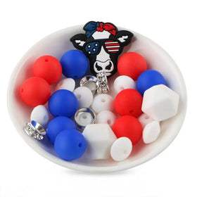 Patriotic Cow Silicone Variety Bead Pack- 27 Pieces