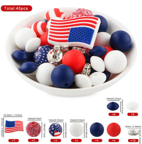 Patriotic Flag Silicone Variety Bead Pack- 45 Pieces