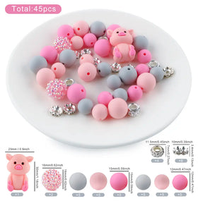 3D Pig Silicone Variety Bead Pack- 45 Pieces