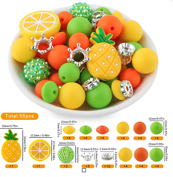 detailed view of a pile of Pineapple Silicone Variety Bead Pack- 55 Pieces