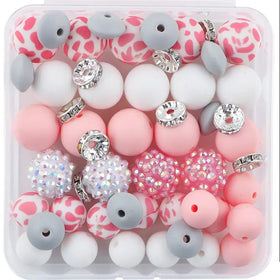 Pink Cow Silicone Variety Bead Pack with storage case- 64 Pieces