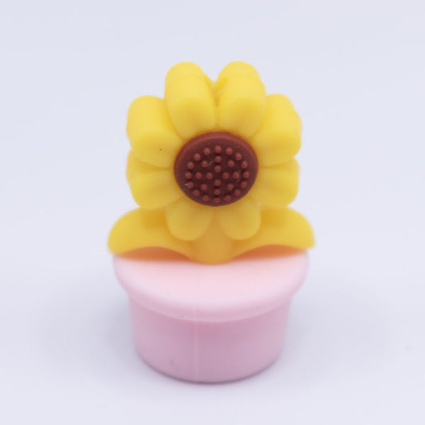 front view of a pink Sunflower Pot Silicone Focal Beads Accessory