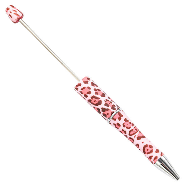 top view of a pink leopard print DIY Plastic Beadable Pens - The Printed Collection