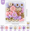 detailed view of a pile of Floral Silicone Variety Bead Pack with storage case- 34 Pieces