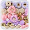 front view of a pile of Floral Silicone Variety Bead Pack with storage case- 34 Pieces