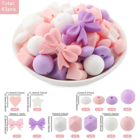 Bow Silicone Variety Bead Pack - 63 Pieces