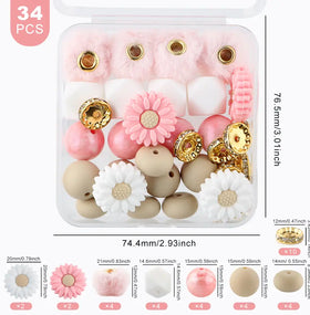 Floral Silicone Variety Bead Pack with storage case- 34 Pieces