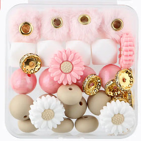 Floral Silicone Variety Bead Pack with storage case- 34 Pieces