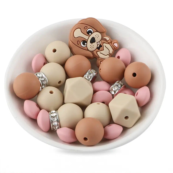 front view of a pile of Puppy Dog Silicone Variety Bead Pack- 27 Pieces