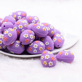 3D Purple Egg with Flowers Silicone Focal Bead Accessory