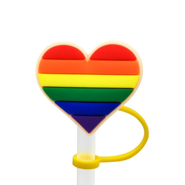 front view of a Rainbow Heart Straw Toppers