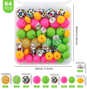 Rainbow Leopard Silicone Variety Bead Pack - 64 Pieces