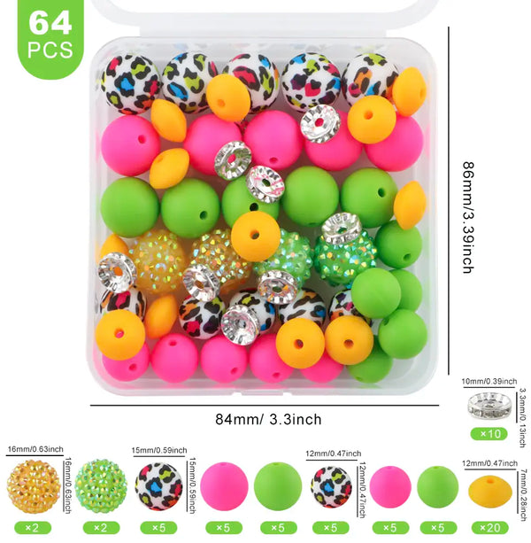 detailed view of a pile of Rainbow Leopard Silicone Variety Bead Pack - 64 Pieces