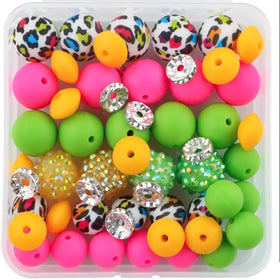 Rainbow Leopard Silicone Variety Bead Pack - 64 Pieces