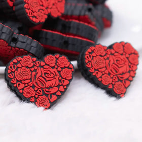 Red Roses Heart Silicone Focal Bead Accessory