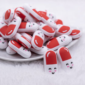 Red and White Pill Silicone Focal Bead Accessory