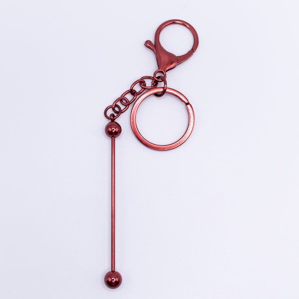 top view of a Red Beadable Keychain Bars with Chain - 1 & 5 Count