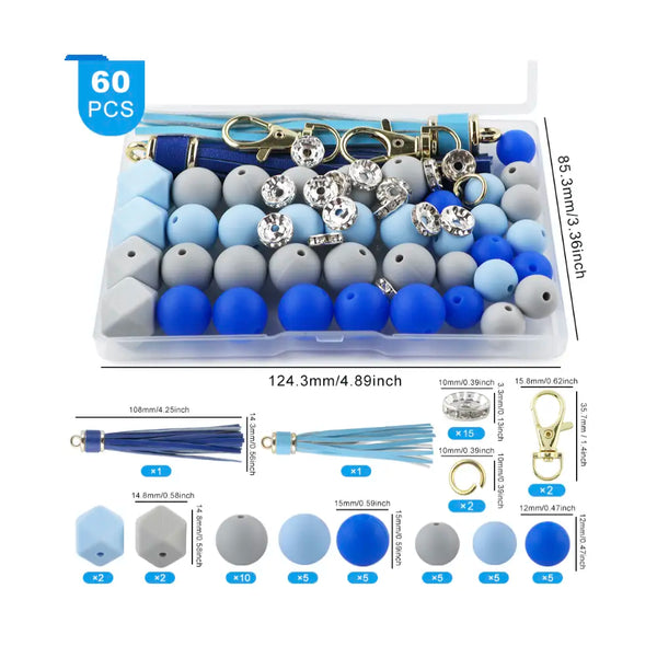 detailed view of a pile of Tassel and Silicone Variety Bead Pack with storage case- 60 Pieces