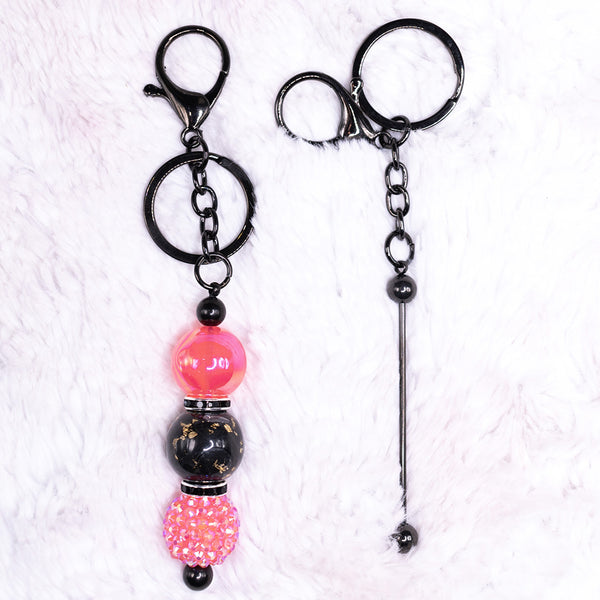 example view of a pile of Shiny Black Beadable Keychain - 1 & 5 Count