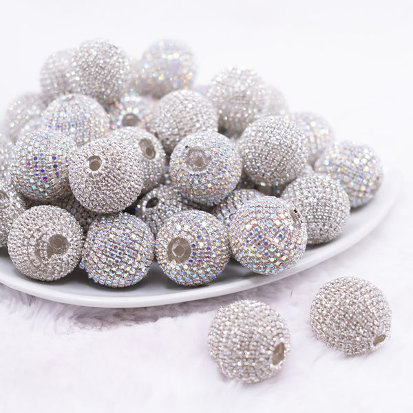 front view of a pile of 21mm Silver Rhinestone Disco ball acrylic bead