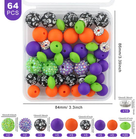 Halloween Print Silicone Variety Bead Pack - 64 Pieces