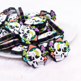 Skull with Mushrooms Silicone Focal Bead Accessory
