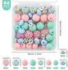 detailed view of a pile of Spring Floral Print Silicone Variety Bead Pack with storage case- 64 Pieces