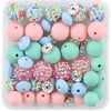 front view of a pile of Spring Floral Print Silicone Variety Bead Pack with storage case- 64 Pieces