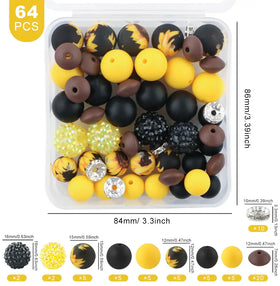 Sunflower Print Silicone Variety Bead Pack with storage case- 64 Pieces