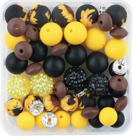 Sunflower Print Silicone Variety Bead Pack with storage case- 64 Pieces