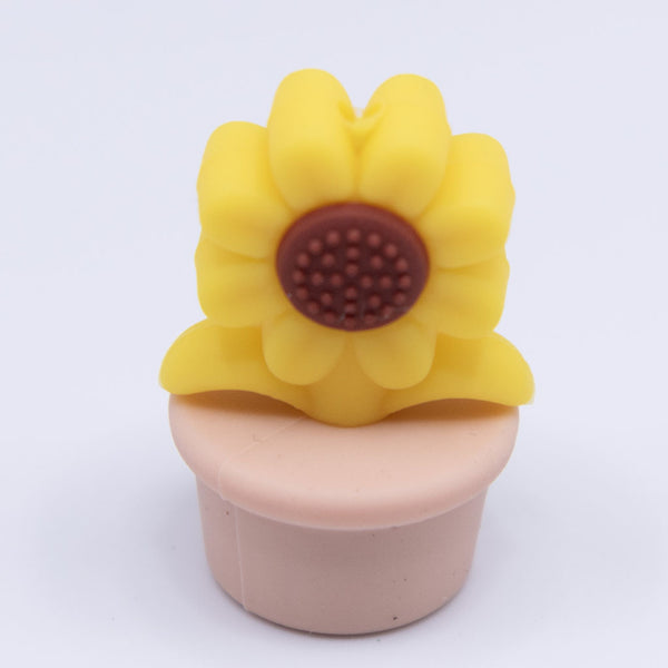 front view of a tan Sunflower Pot Silicone Focal Beads Accessory