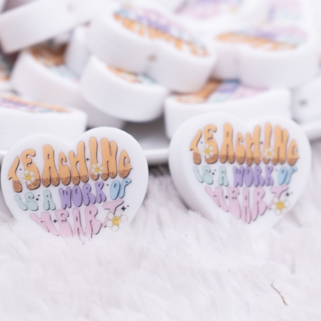 Teaching Is A Work of Heart Silicone Focal Bead Accessory