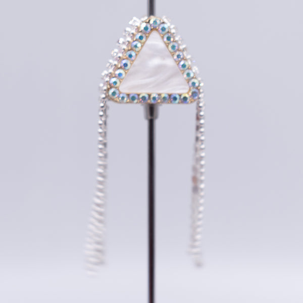 close up view of a pile of 24mm Triangle Mother of Pearl with hanging Rhinestones bead