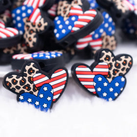 Patriotic Hearts with Leopard print Silicone Focal Bead Accessory