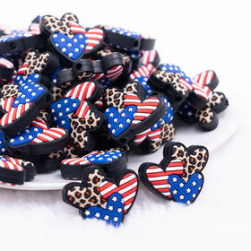 Patriotic Hearts with Leopard print Silicone Focal Bead Accessory