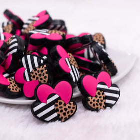 Triple hearts with leopard print Silicone Focal Bead Accessory
