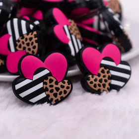 Triple hearts with leopard print Silicone Focal Bead Accessory